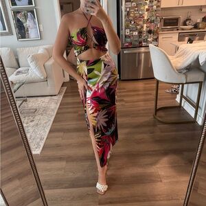 Zara Vibrant Tropical Print Halter Dress